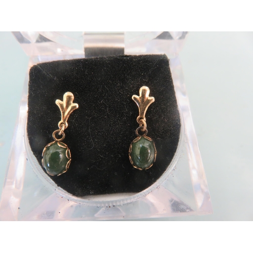 Pair of 14ct. Gold Jadeite Drop Earrings