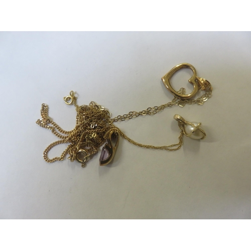 73 - 9ct. Gold Heart Pendant, and 9ct. Gold Amethyst type Pendant, all with chains, 5.3 grams gross