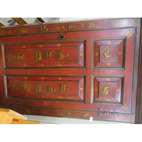 19th Century Chinese Red Lacquered Corner Cabinet