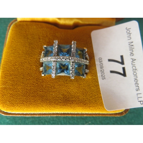 Large 18ct. White Gold Diamond Blue Topaz or Aquamarine Ring