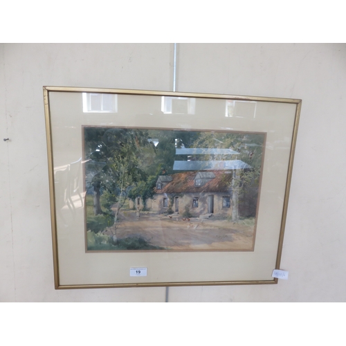 19 - Framed Watercolour, Cottage and Chickens, Sam Pope