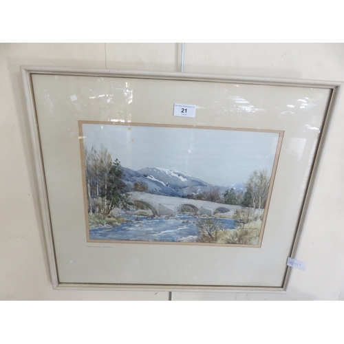 21 - Framed Watercolour, Invercauld Bridge and Lochnagar, Jackson Simpson