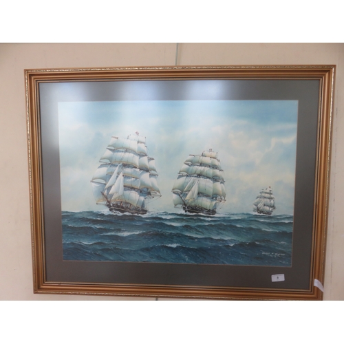 8 - Framed Watercolour, Clipper Ships, George P Wiseman