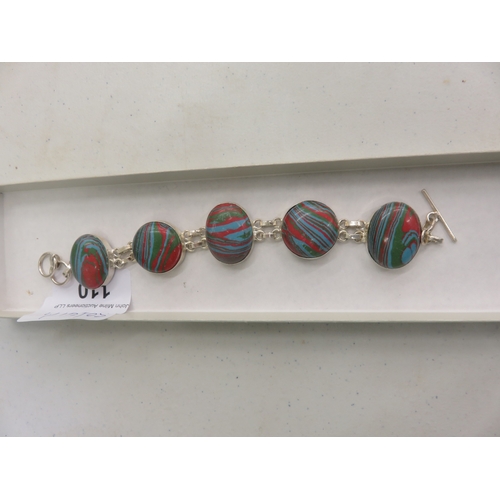 110 - Silver and Coloured Agate Bracelet - 7.5inches long - 31g