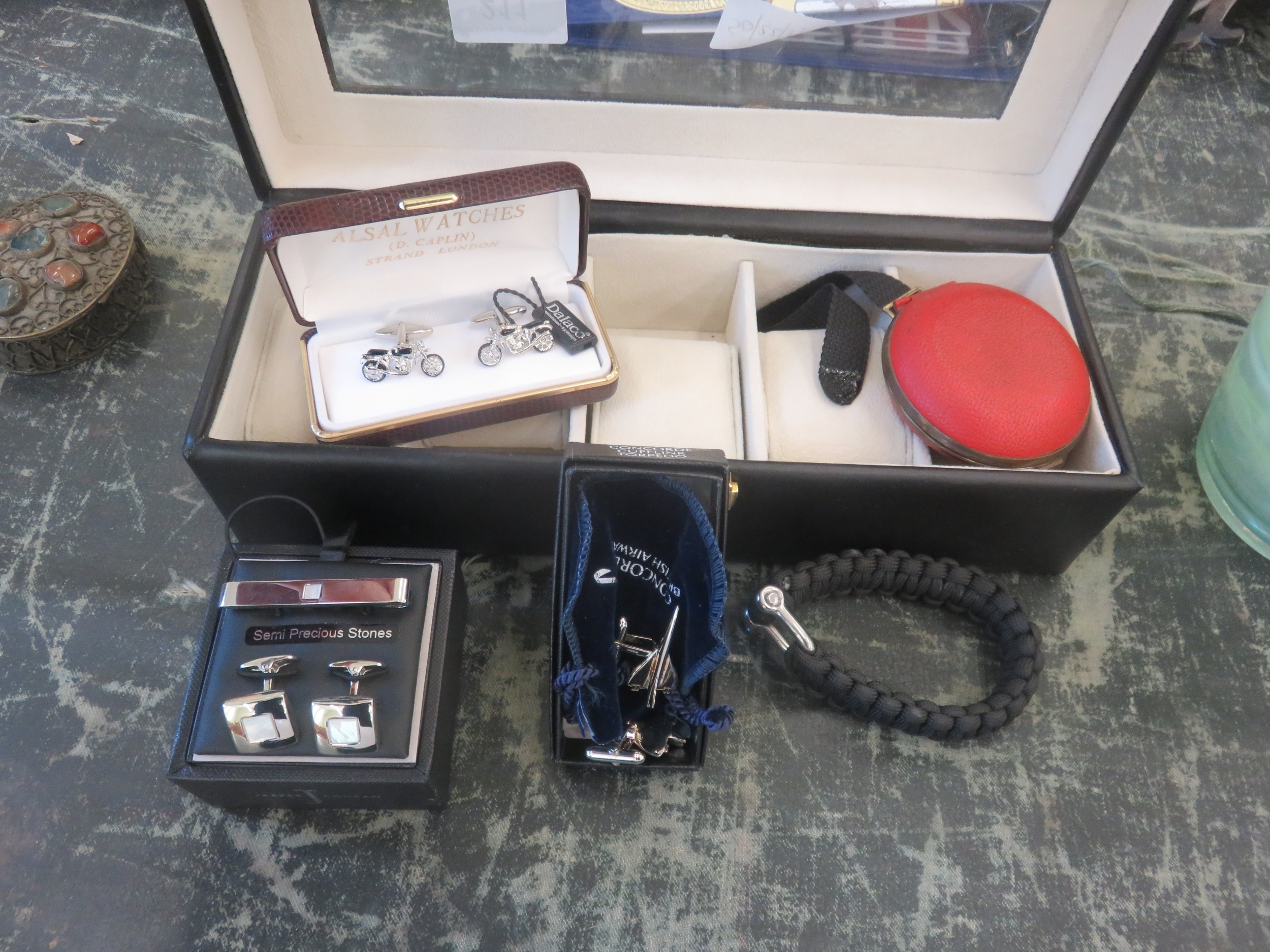 Three Pairs of Cufflinks and a Watch Display box