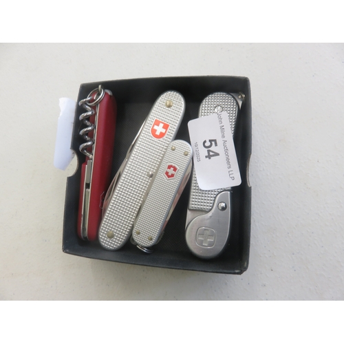 54 - Three Swiss Army Knives and Wenger WL 2000 Lighter