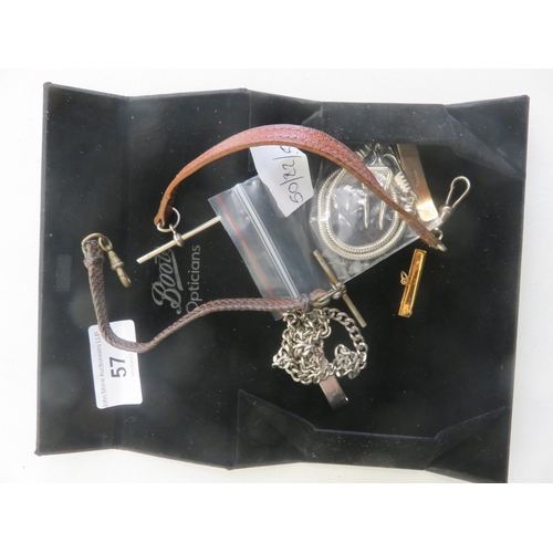 57 - 18ct Gold Brooch 1.5g, Silver Gilt Clip and Four Watch Chains