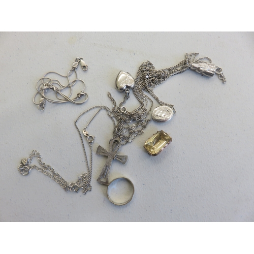 73 - Yellow metal and Quartz Brooch plus small lot of Silver