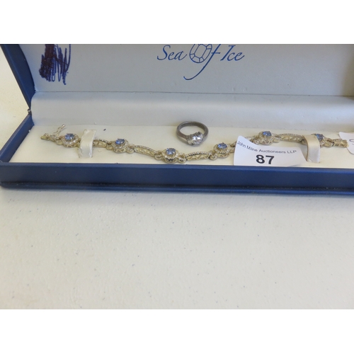 87 - Silver Gilt and Blue Stone Bracelet and a Silver Dress Ring