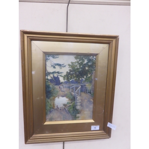15 - Framed Watercolour - Village Scene - G.F. Nicholls