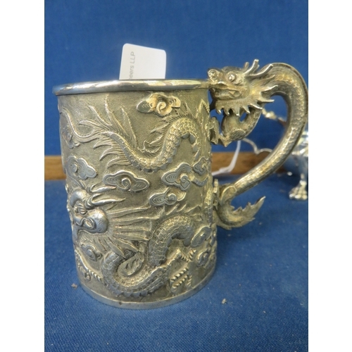 40 - Embossed Chinese Silver Mug 137.36 grams
