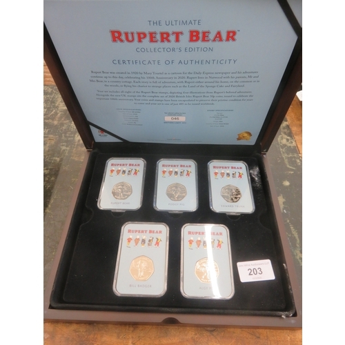 Boxed Rupert the Bear 50 pence Coin and Stamp Collection