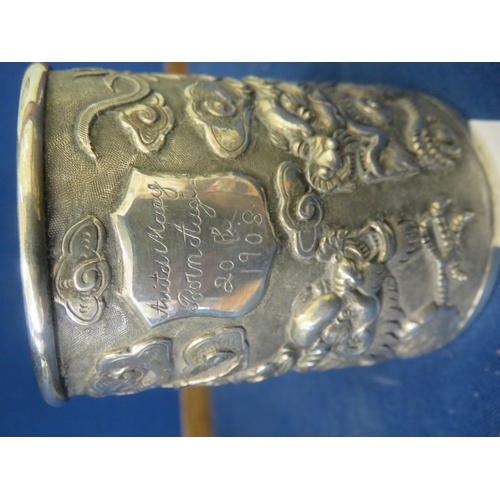 40 - Embossed Chinese Silver Mug 137.36 grams
