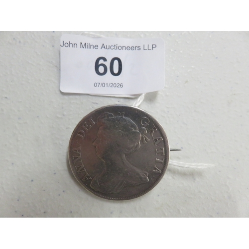 60 - 1710 Queen Anne Half Crown as Brooch