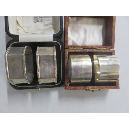 67 - Two pairs of Engraved Silver Napkin Rings, 4.5 troy oz.
