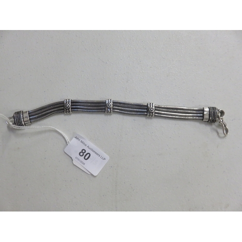 80 - Gents White Metal Four Line Snake Bracelet