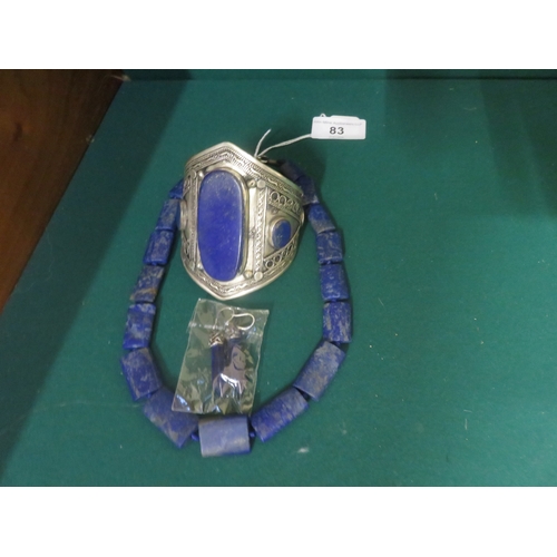 83 - Suite of Lapis Lazuli Type Jewellery, Cuff Bangle Necklace and Earrings