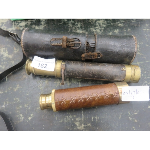 182 - Three Small Leather and Brass Telescopes