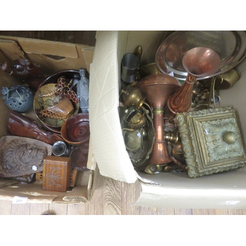 208 - Two Boxes of Metal and Woodenware