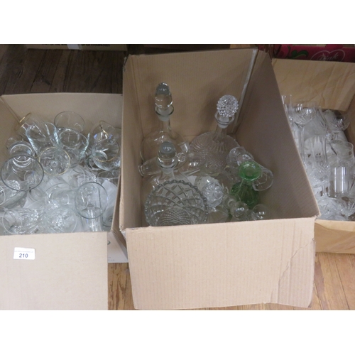 210 - Three Boxes, Decanters and Glassware