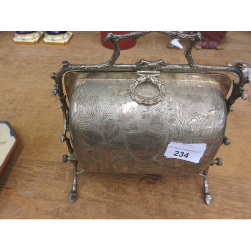 234 - Victorian Plated Stanforth's Patent Folding Biscuit Barrel