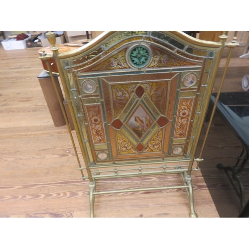 361 - Victorian Brass and Leaded Glass Firescreen