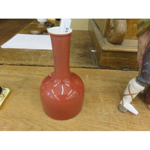 235 - Chinese Narrow Neck Vase, Six Character Backstamp, On Red Ground