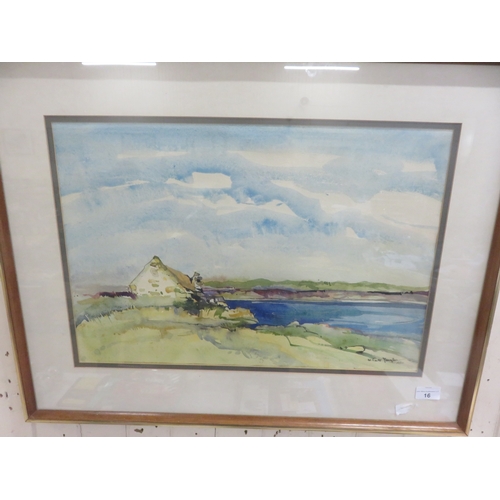 16 - Framed Watercolour - West Coast Croft and Sea Scene - W. Coutts Youngson 35 by 54cm