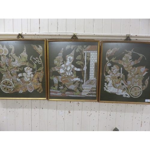 17 - Set of Three Oriental Silk Pictures