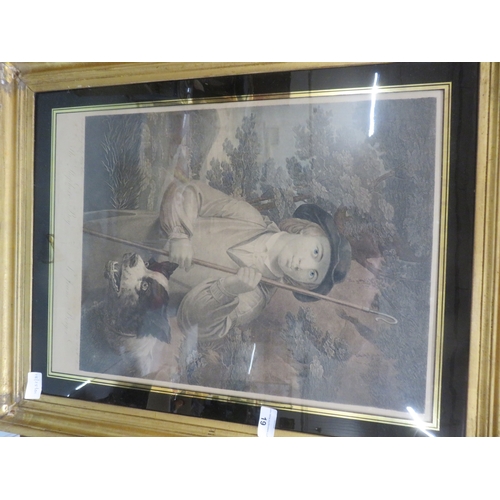 19 - Framed Engraving of a Shepherd Boy 50 by 38cm