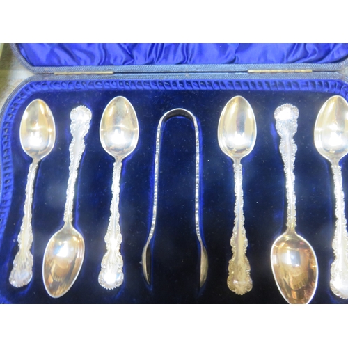 297 - Cased Set of Silver Teaspoons and Tongs - 108g