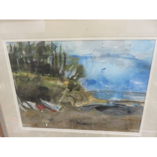 3 - Framed Watercolour - Beach Scene - signed Douglas Davies RSW 36 by 51cm