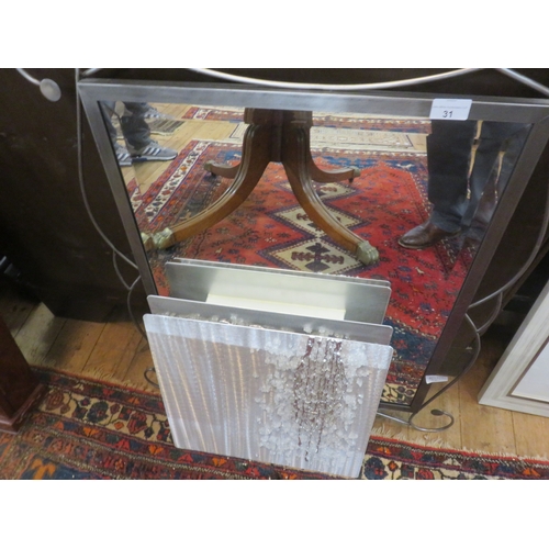31 - Two Metal Pictures and a Modern Metal Framed Mirror
