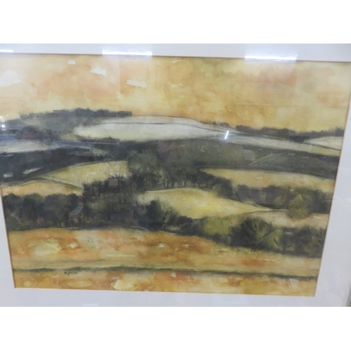 4 - Large Framed Watercolour  - Deeside Fields - signed Donald M Buyers RSW 51 by 71cm