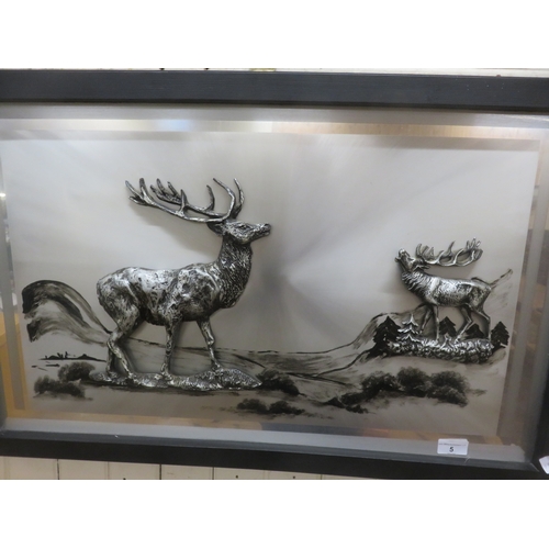 5 - Mixed Media Metal Embossed Picture of Stags