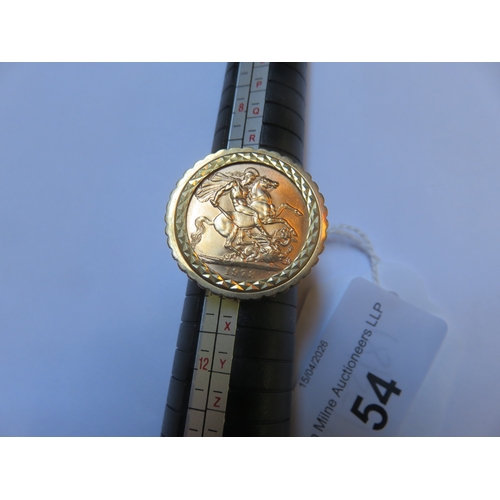 54 - 9ct Gold Mounted Sovereign Ring 16.4gms. Size V