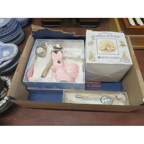 367 - Beatrix Potter Cup, Napkin Ring, Clock, etc