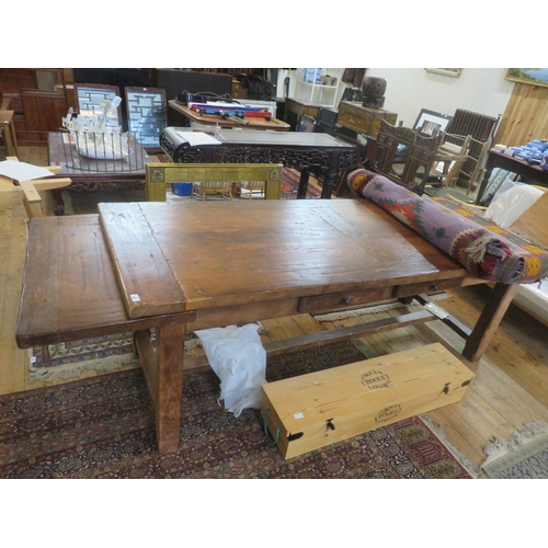 391 - Large Oak Refectory Type Kitchen Drop Leaf Dining Table