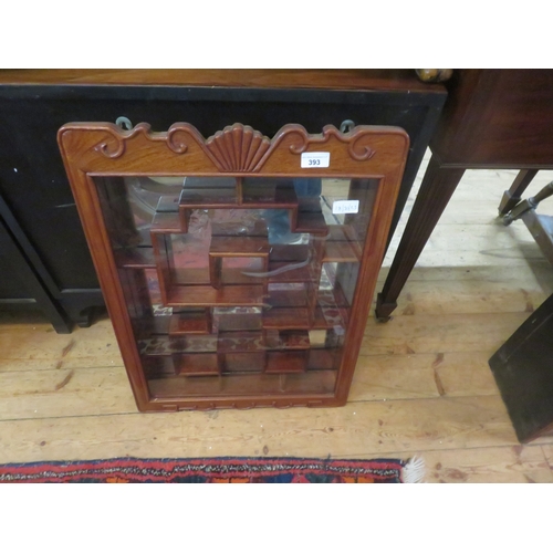 393 - Small chinese hardwood and glazed wall hanging display case , 46 cm wide by 61cm tall