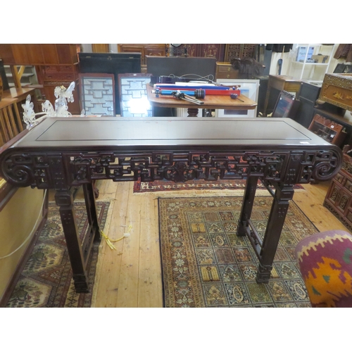399 - Chinese hardwood console table, 145cm wide by 70cm tall