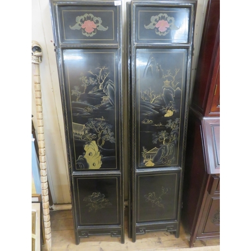 407 - Inlaid black chinese 8 panel screen, 174cm tall by 40cm