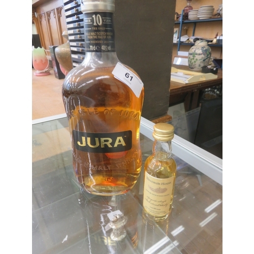 61 - Bottle of Jura Single Malt Whisky and a Meldrum House Miniature