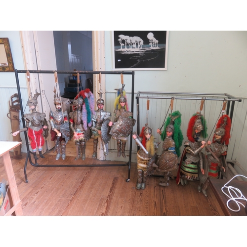 Unique Collection of Nine Sicilian Marionette Puppets - all approx. 3ft (91cm) tall. Represented in Medieval Costume Armour and Part Articulated.