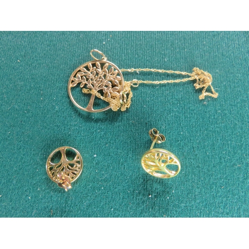 9ct Gold 'Tree' Pendant on chain - 1.6g - and a Pair of Similar Gilt ...