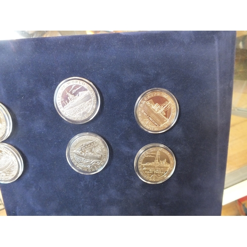 210 - Two Coin Cases containing Eight Warships of WWII Coins A Large Lot of Modern Crowns