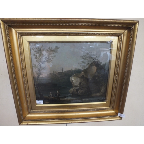 Framed 18th Century Oil Painting "Italian Landscape Scene with figures", Richard Wilson R.A., 34 x 42cm.