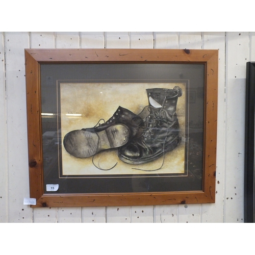15 - Framed Watercolour - Black Boots - Kate Green