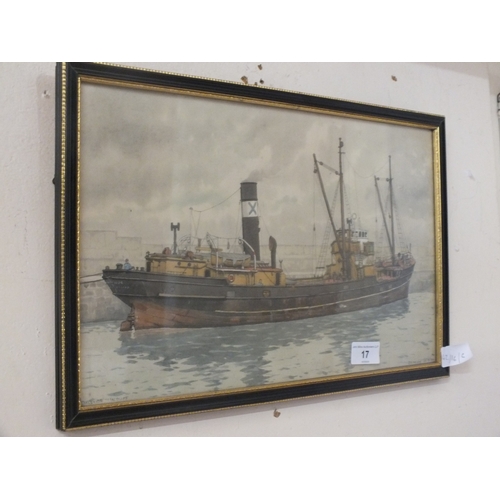 17 - Watercolour - The Trawler 'Daleside' at Macduff Harbour - P.F. Anson 1954