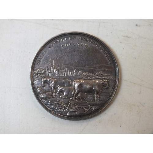 39 - White Metal Royal Northern Agricultural Society Medal presented to James Stewart, Flesher - 46g
