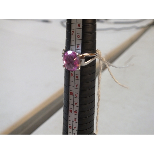44 - 9ct White Gold and Pink Stone Dress Ring - Size P/Q - 4.2g